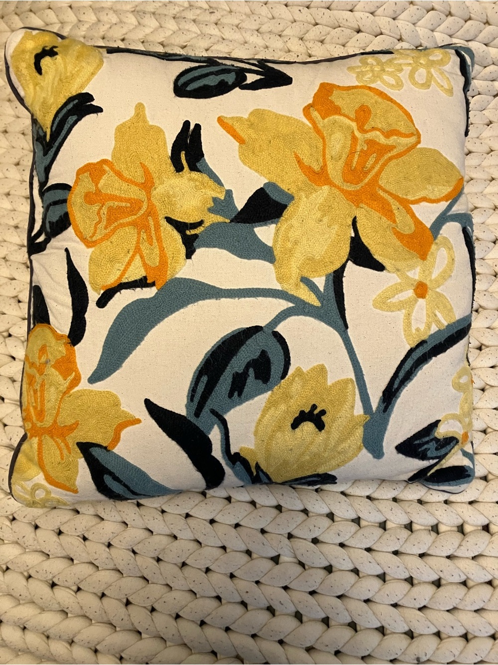 Daffodil embroidered throw pillow
